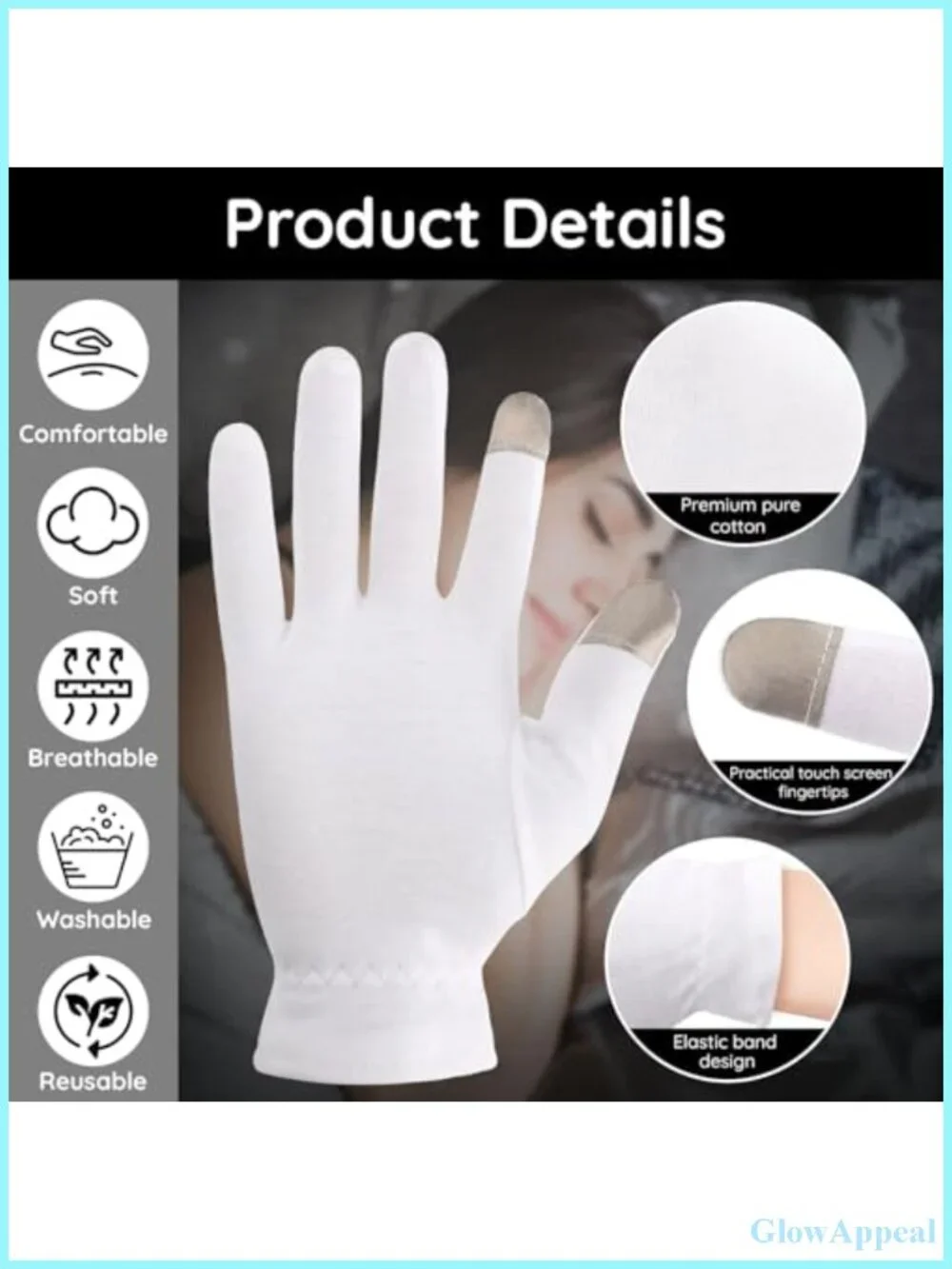 8 Pairs White Cotton Gloves with Touchscreen Fingers - Medium, Moisturizing
